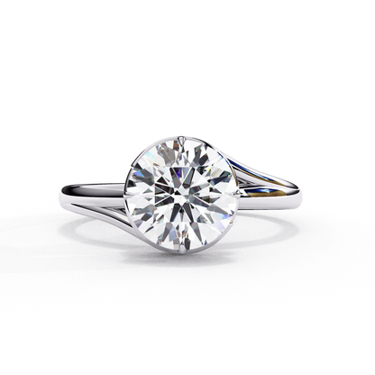Modern Bezel Solitaire Ring with Round Lab Diamond in Rose Gold