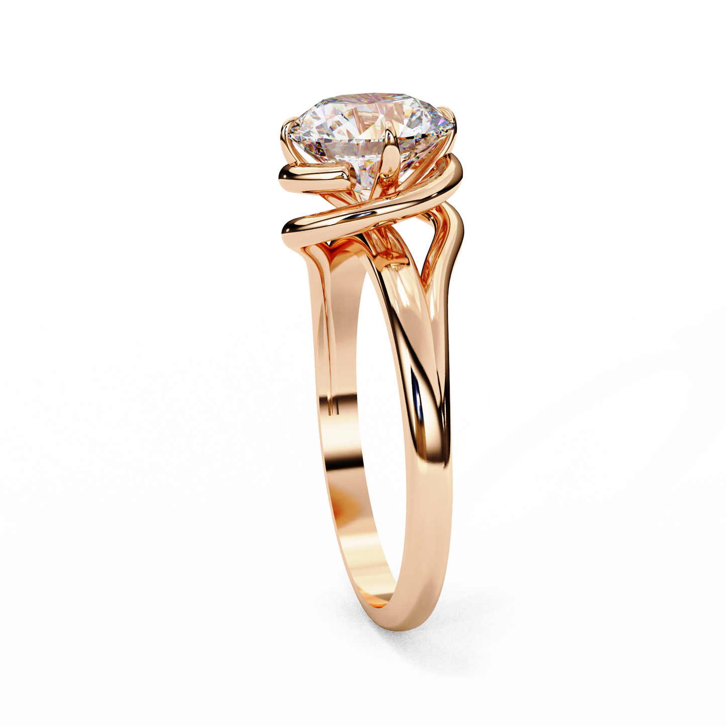 Modern Bezel Solitaire Ring with Round Lab Diamond in Rose Gold