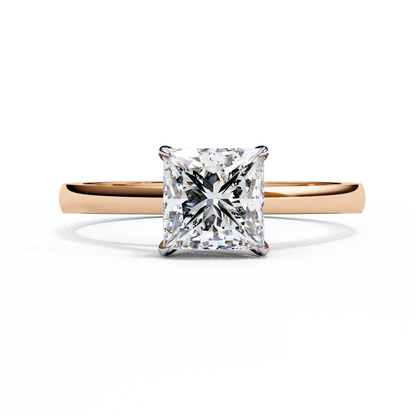 Clean and Classic Rose Gold Ring with Princess Cut Diamond, 1.04 CT Princess Cut Diamond Ring