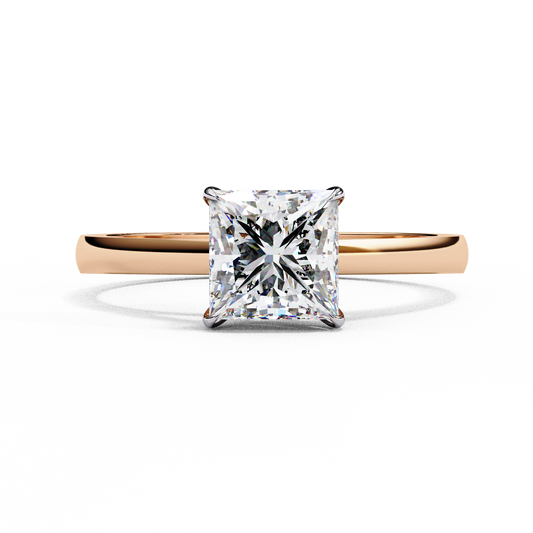 Clean and Classic Rose Gold Ring with Princess Cut Diamond, 1.04 CT Princess Cut Diamond Ring