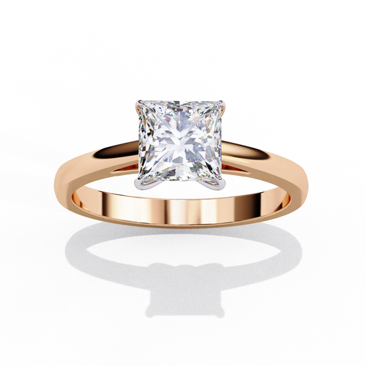 Clean and Classic Rose Gold Ring with Princess Cut Diamond, 1.04 CT Princess Cut Diamond Ring