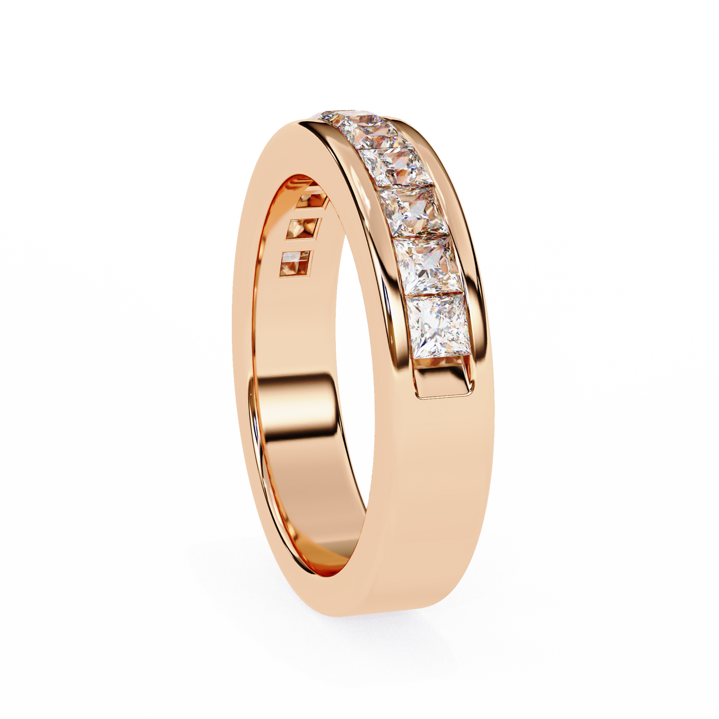 Sharp Lines, Soft Gold: Sleek Lab-Grown Princess Diamond Band in Luxurious Rose Gold