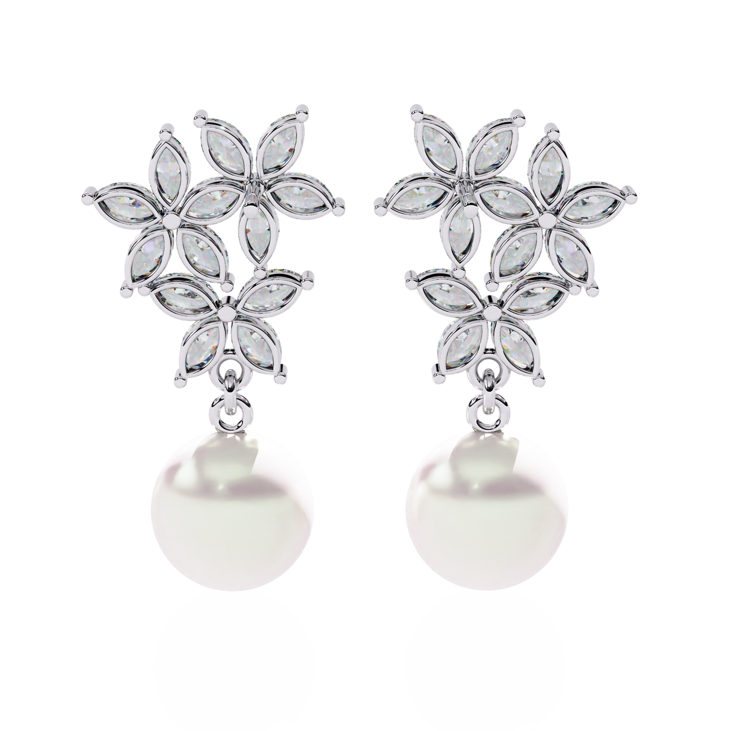 Floral Pearl Cascade 2.39ct Lab grown Diamond Earrings