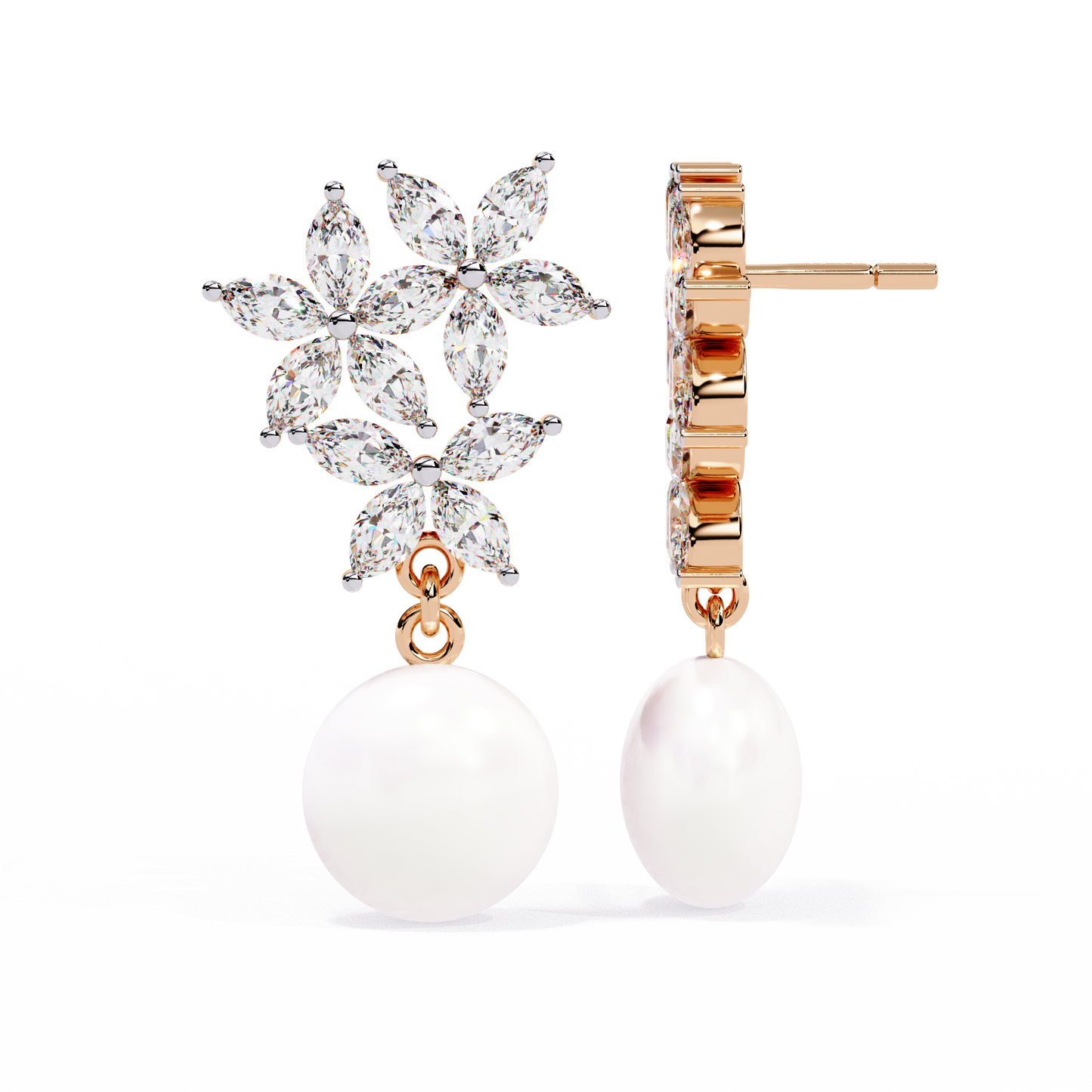 Floral Pearl Cascade 2.39ct Lab grown Diamond Earrings