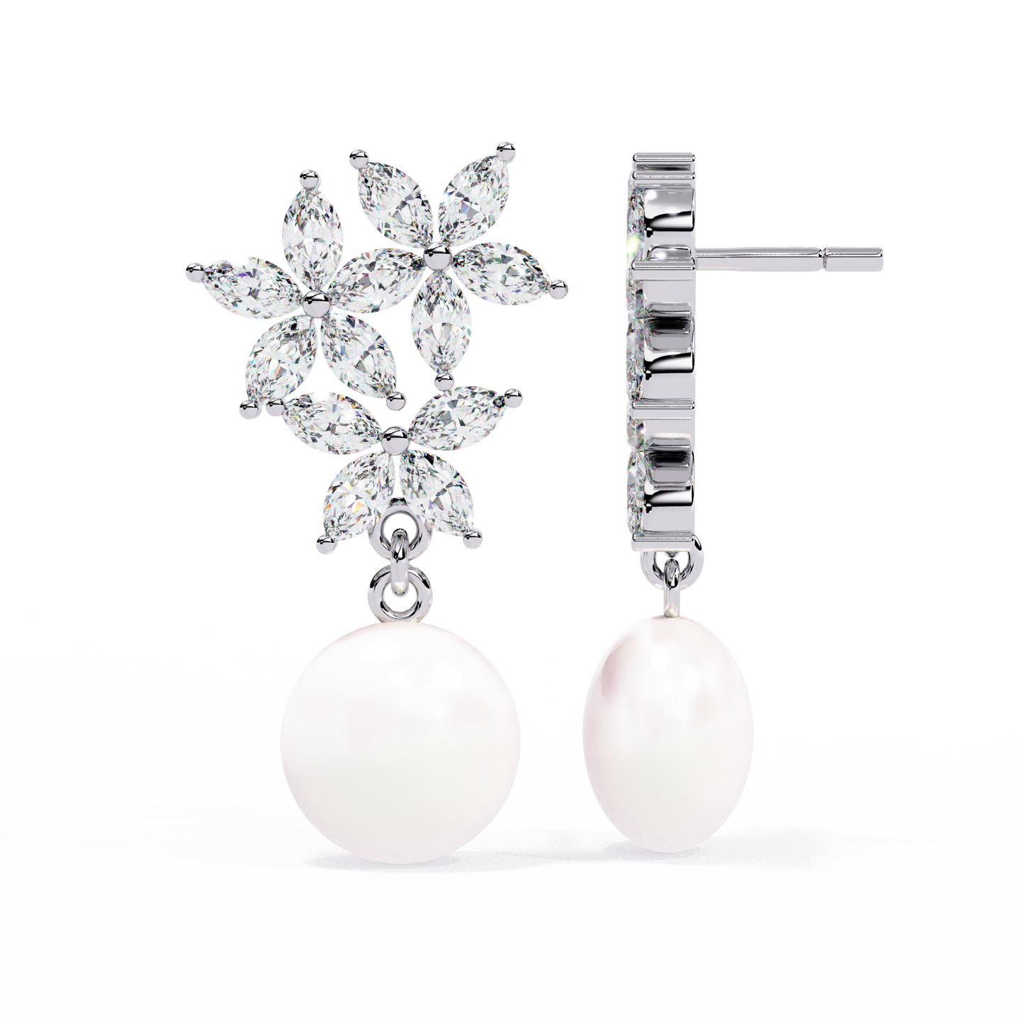 Floral Pearl Cascade 2.39ct Lab grown Diamond Earrings