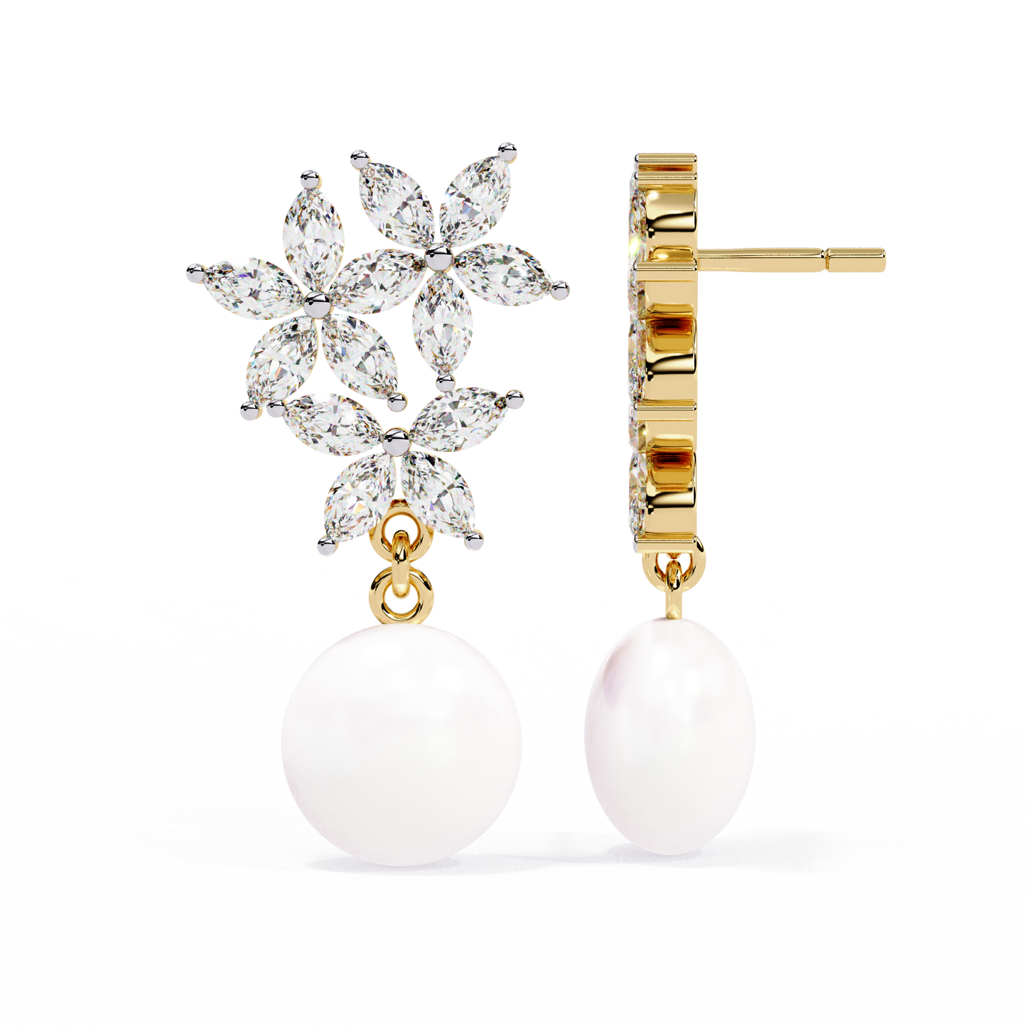 Floral Pearl Cascade 2.39ct Lab grown Diamond Earrings