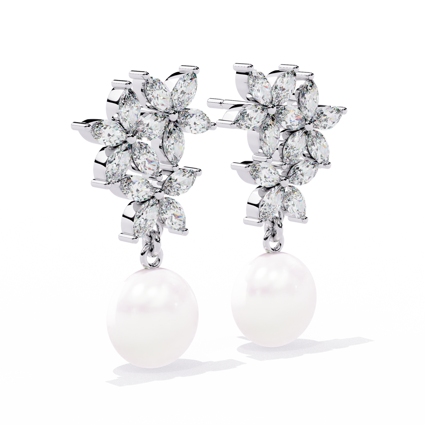 Floral Pearl Cascade 2.39ct Lab grown Diamond Earrings