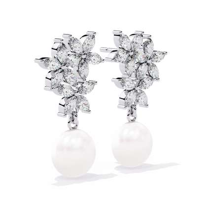 Floral Pearl Cascade 2.39ct Lab grown Diamond Earrings
