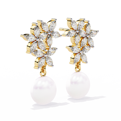 Floral Pearl Cascade 2.39ct Lab grown Diamond Earrings