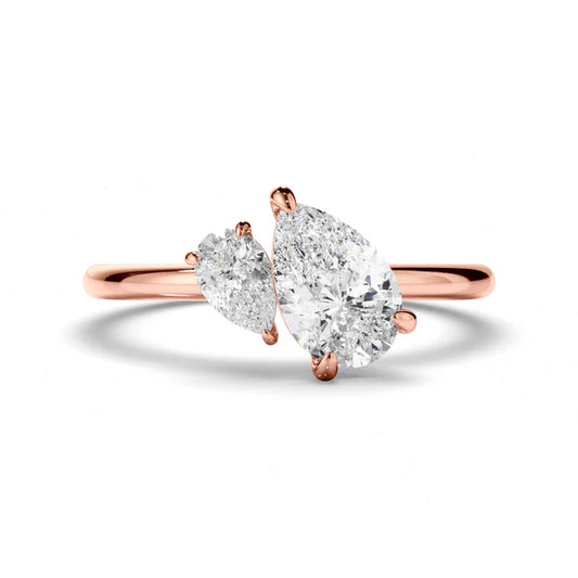 Toi et Moi Lab Grown Diamond Ring, 14K Gold 0.75 CT Double Pear Shape Lab Grown Diamond Engagement Ring, You & Me Ring