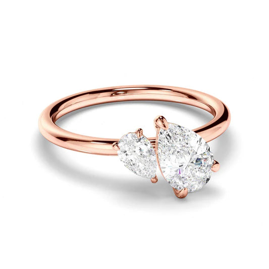 Toi et Moi Lab Grown Diamond Ring, 14K Gold 0.75 CT Double Pear Shape Lab Grown Diamond Engagement Ring, You & Me Ring