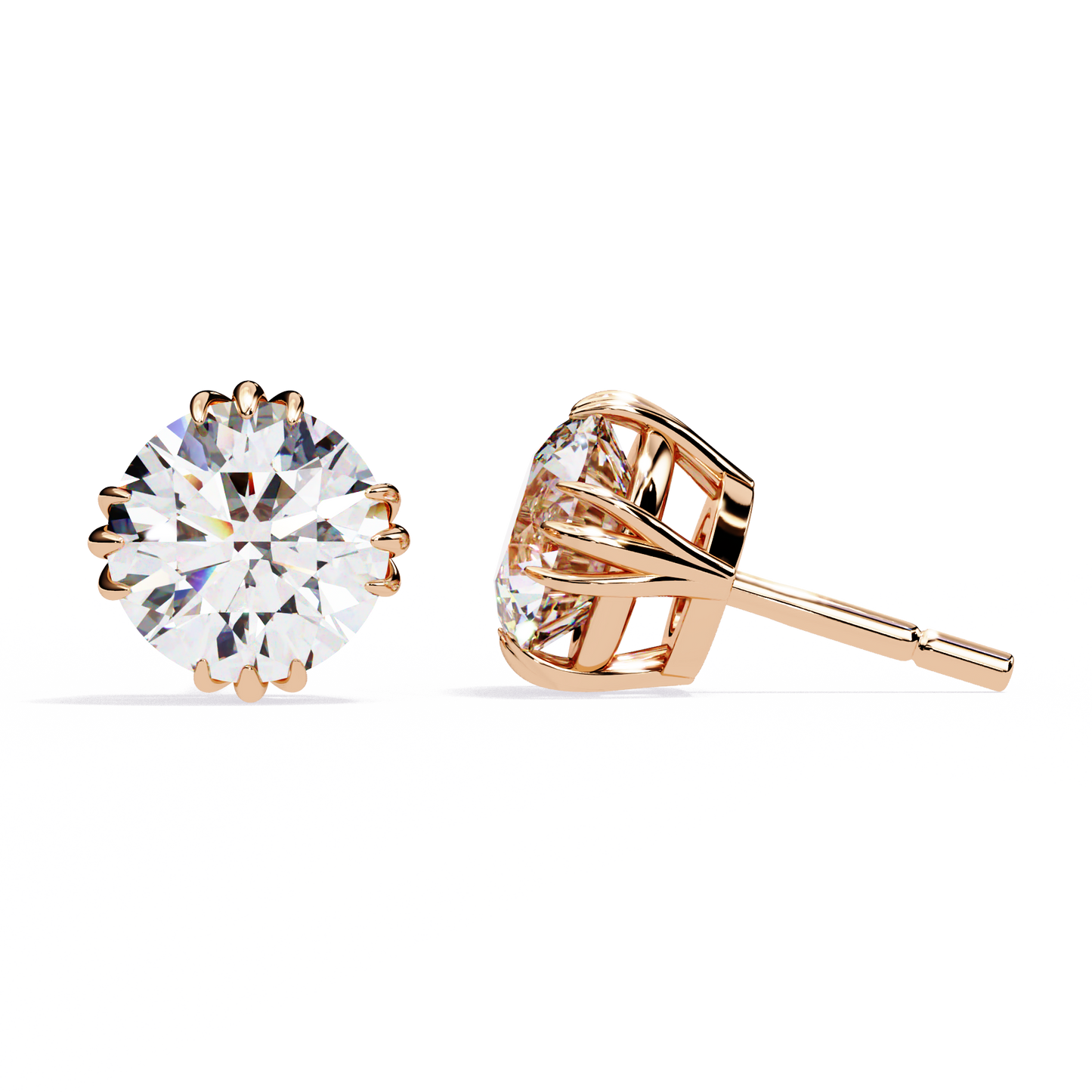 Round 2.8 CT Lab Grown Diamond  Unique Prong Set Stud Earrings