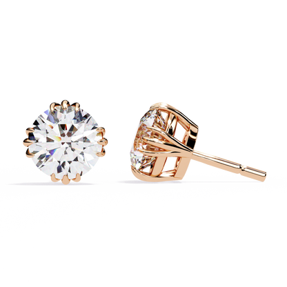 Round 2.8 CT Lab Grown Diamond  Unique Prong Set Stud Earrings