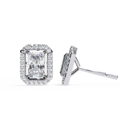 0.96CT Radiant Brilliant Cut Halo Lab Diamond Earrings