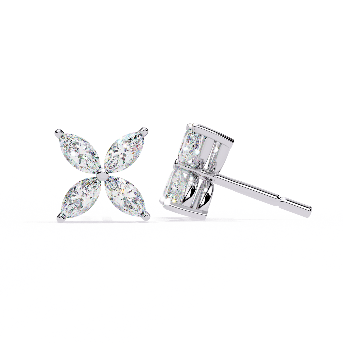 0.88 Ct Dainty Flower Marquise Cut Lab grown Diamond Stud Earrings