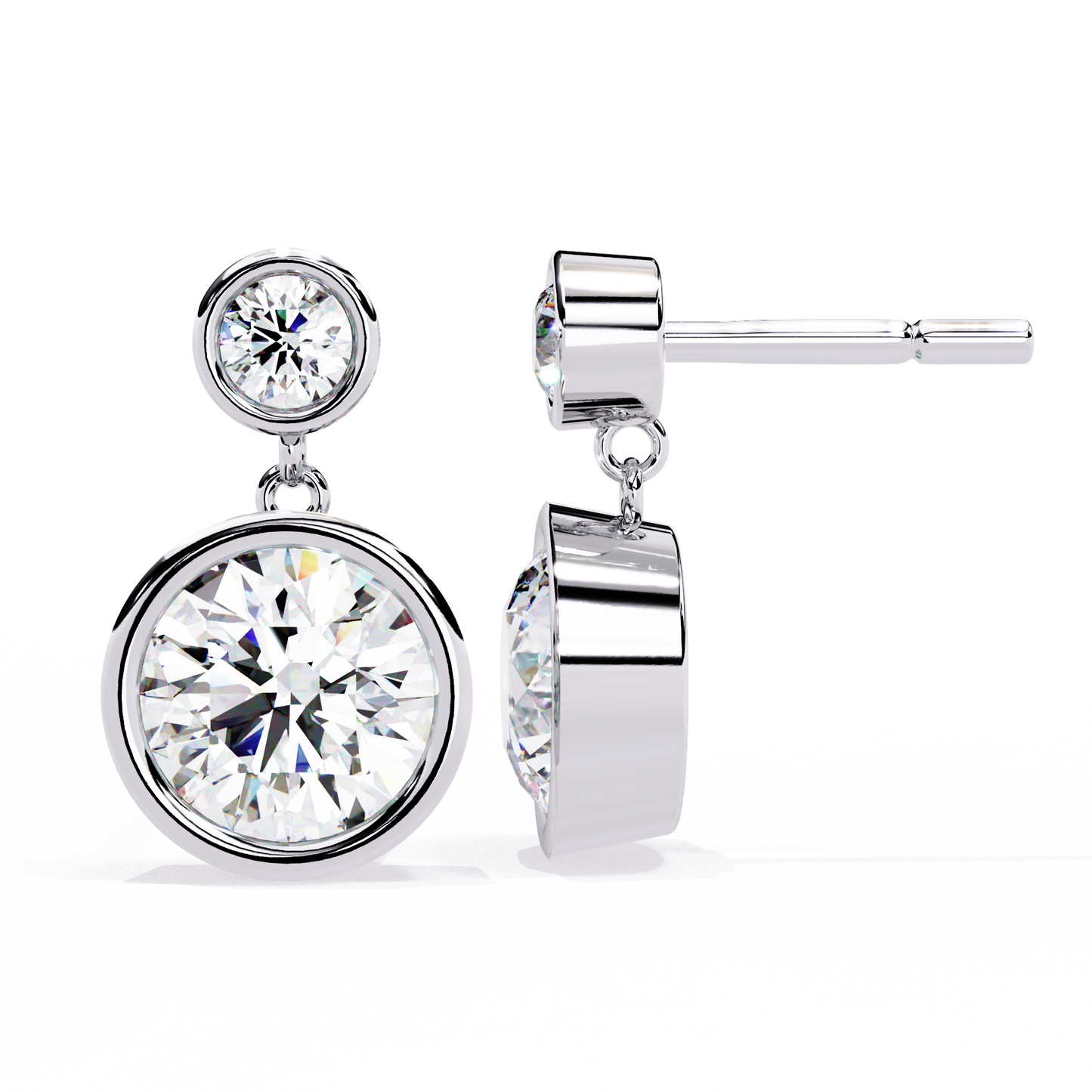 1.83 Ct Round Bezel Lab grown diamond  Drop Earrings