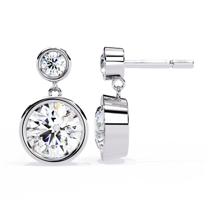 1.83 Ct Round Bezel Lab grown diamond  Drop Earrings