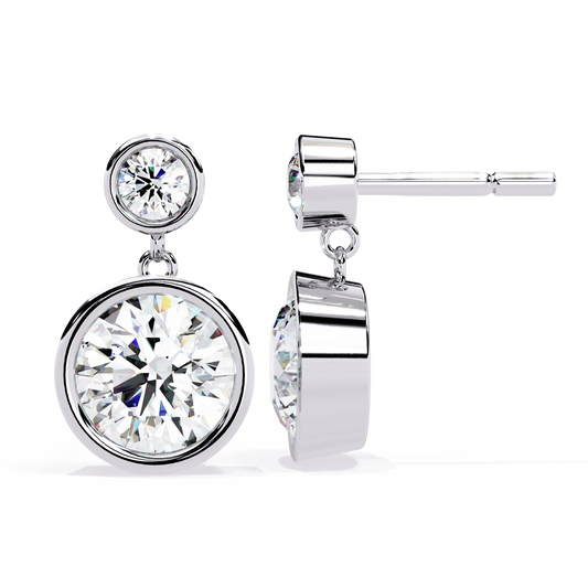 1.83 Ct Round Bezel Lab grown diamond  Drop Earrings
