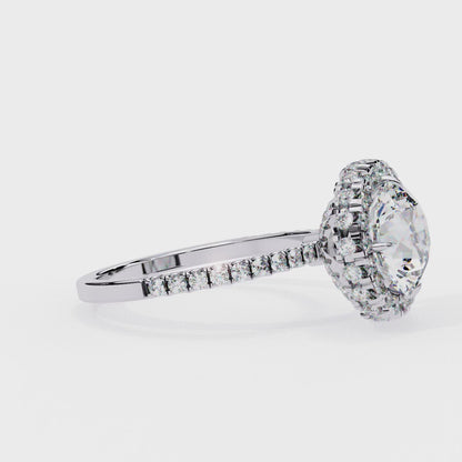 IGI Lab Grown Diamond Round Halo Engagement Ring, Pave Set Lab Grown Diamond Ring for Women, Diamond Substitute Engagement Ring