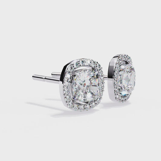 0.96CT Cushion Lab Grown Diamond Halo Earrings The perfect blend of classic elegance and modern style