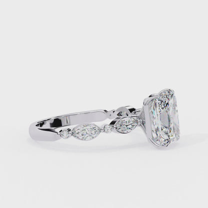 2.47 CT Radiant Cut Lab Grown Diamond Ring, Engagement Ring with Half Eternity Pavé