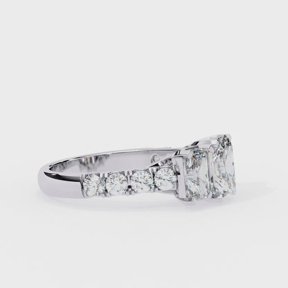 Three-Stone Lab Diamond Ring in Rose Gold , 1.21 CT Radiant Cut Lab Grown Diamond Ring