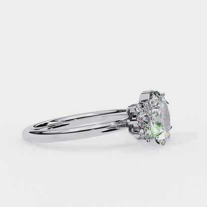 Vintage Art Deco 1.01 CT Oval Cut Engagement Ring, Oval Lab Grown Diamond Wedding Ring, Antique Oval Cluster Ring
