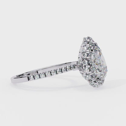 1.81 CT Pear Cut Lab Grown Diamond Ring, Pear Cut Halo Engagement Ring, Bridal Lab Grown Ring with Small Round Diamond on Shank