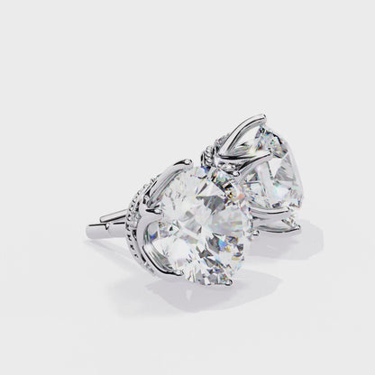 Round Cut 2.62 Ct Lab Grown Diamond Studs with Hidden Halo Setting