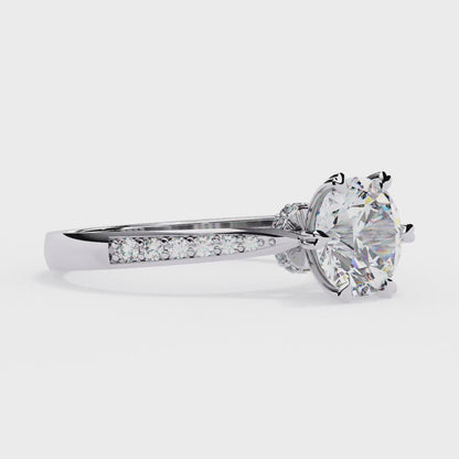 Classic Brilliant Round Cut Solitaire Ring with Hidden Halo, 1.29 CT Round Cut Lab Diamond Ring