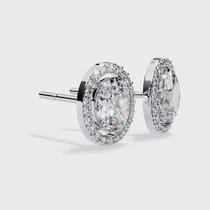 0.97 Ct Oval Cut Halo Lab Grown Diamond Stud Earrings