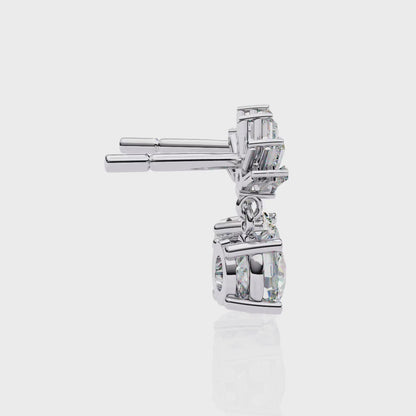 0.86 CT Baguette & Round Diamond Drop Earrings