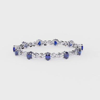 Elegant 5.74 Carat Oval‑Cut Blue Sapphire Tennis Bracelet with Diamond Accents,14k / 18kGold