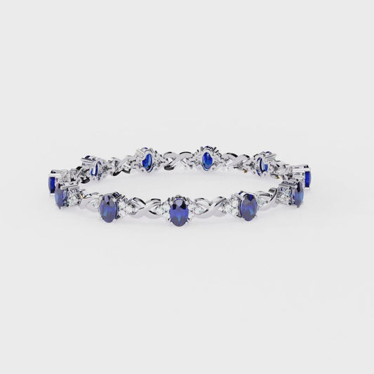 Elegant 5.74 Carat Oval‑Cut Blue Sapphire Tennis Bracelet with Diamond Accents,14k / 18kGold