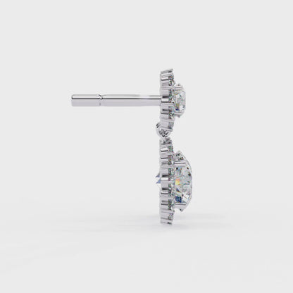 1.37 Ct Lab Grown Diamond Halo Dangle Earrings, Winter Wedding Jewelry
