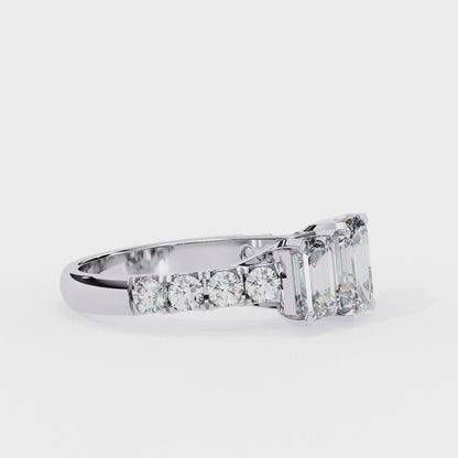 Lab Created Emerald Three-Stone Ring , 1.31 CT Emerald Cut Lab Grown Diamond Ring , 14k Gold Ring