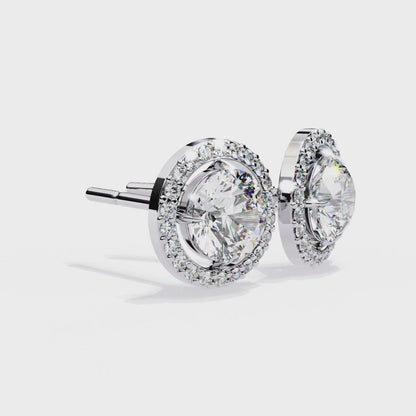 0.92 ct Round  Lab Grown Diamond Halo Earrings The perfect blend of classic elegance and modern style