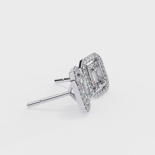 0.86 CT Emerald Cut Halo Lab Diamond Earrings