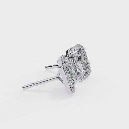 0.96CT Radiant Brilliant Cut Halo Lab Diamond Earrings