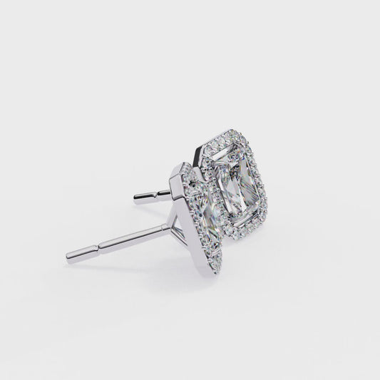 0.96CT Radiant Brilliant Cut Halo Lab Diamond Earrings