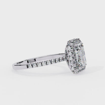 2.20 Carat Halo Engagement Ring, Radiant Cut Simulated Diamond, Lab Created Radiant Cut Diamond